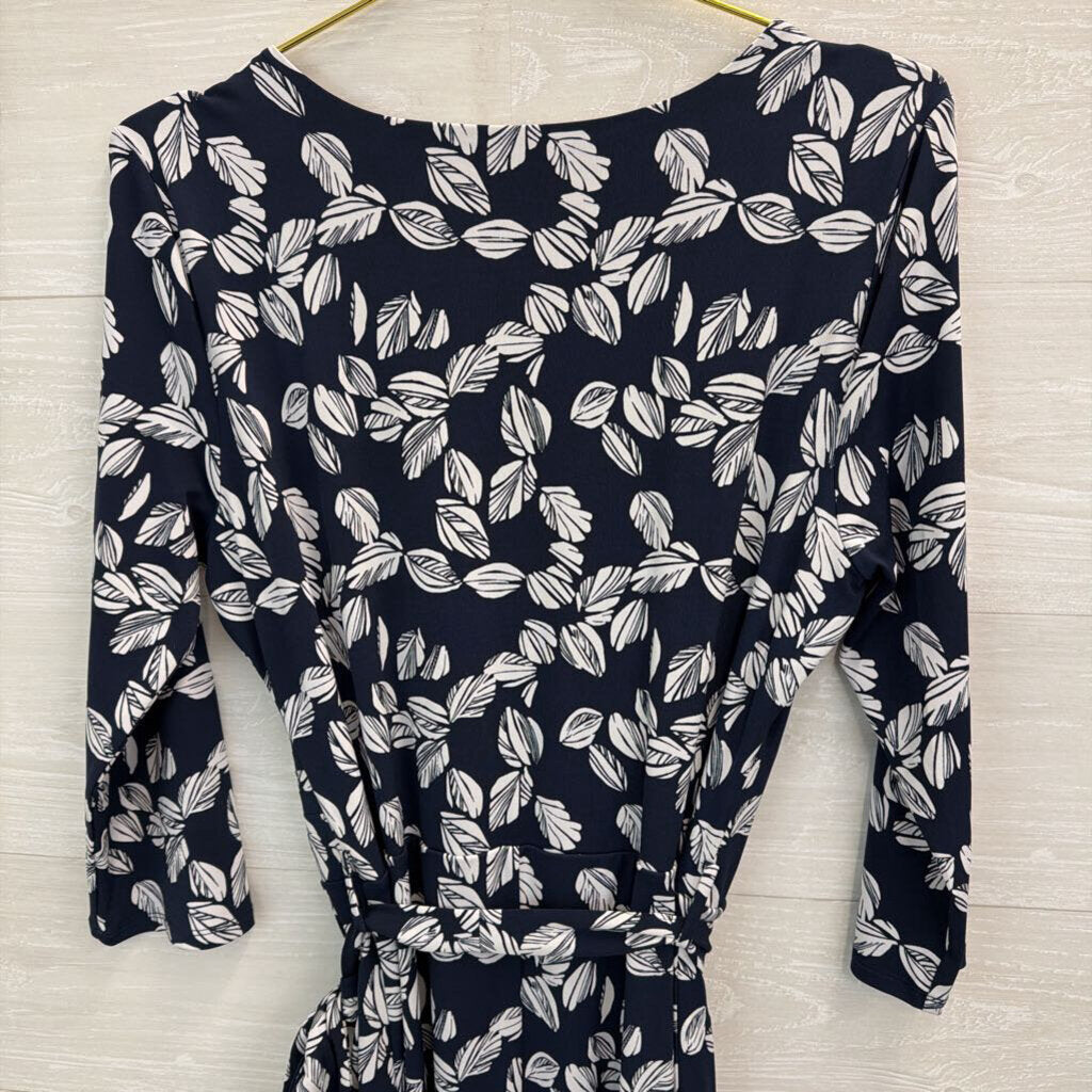 41 Hawthorn Navy/ White Print Long Sleeve Faux Wrap Dress Large