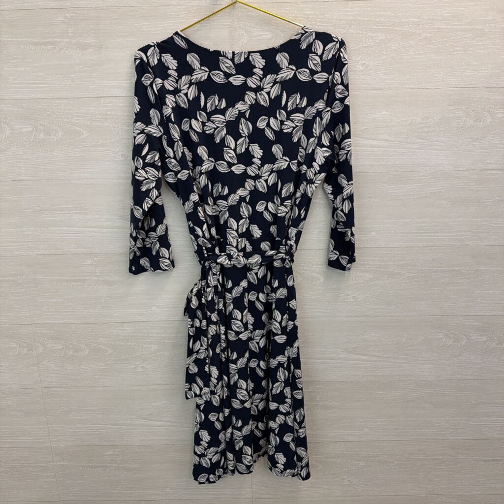 41 Hawthorn Navy/ White Print Long Sleeve Faux Wrap Dress Large