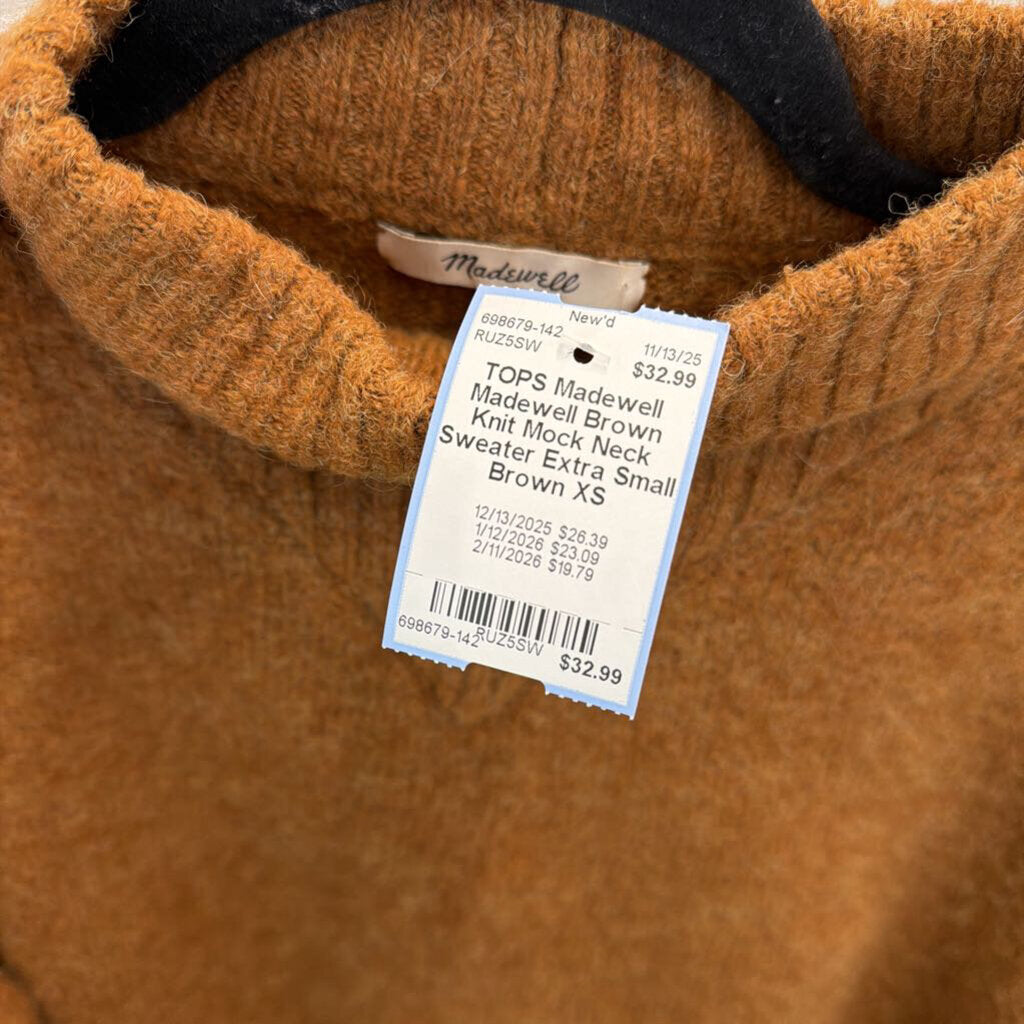 Madewell Brown Knit Mock Neck Sweater Extra Small