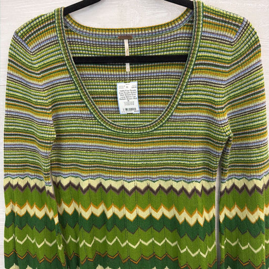 Free People Green/ Multi Striped Print Long Sleeve Top Medium