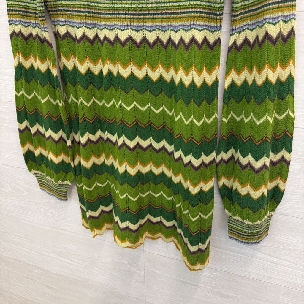 Free People Green/ Multi Striped Print Long Sleeve Top Medium