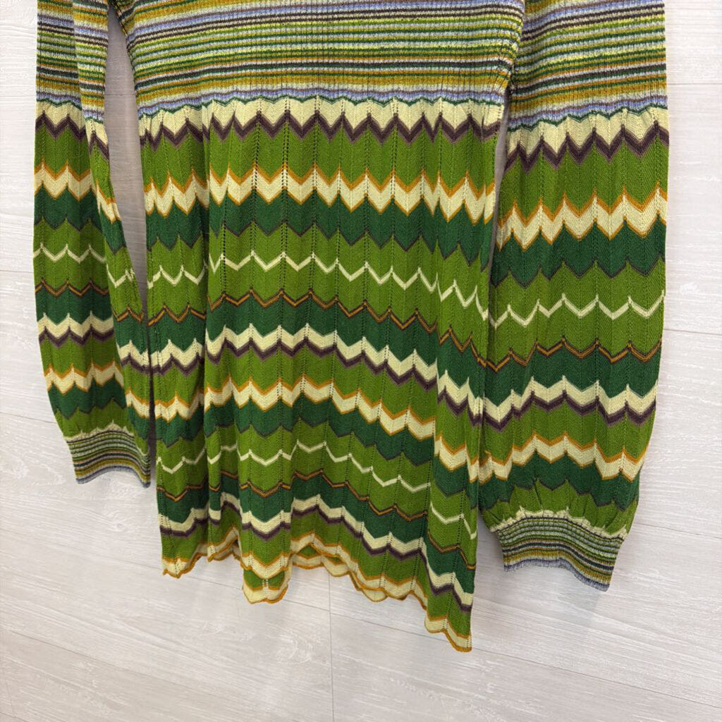 Free People Green/ Multi Striped Print Long Sleeve Top Medium
