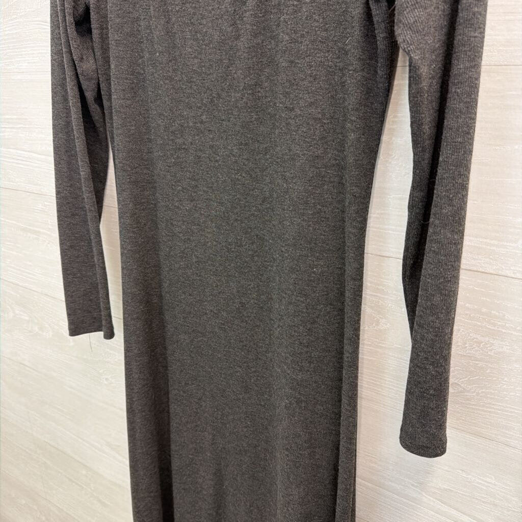Bordeaux Grey Ribbed Cut Out Long Sleeve Mock Neck Dress Medium