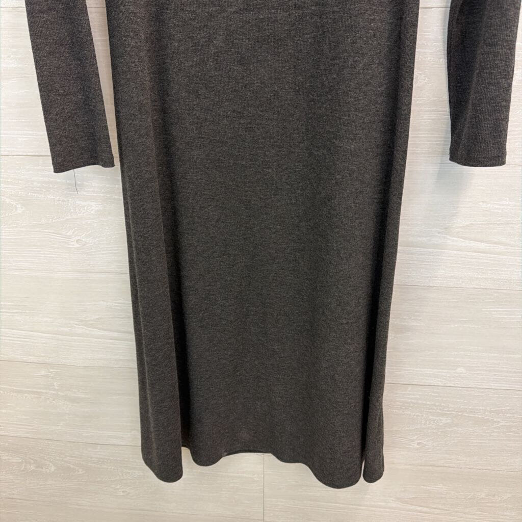 Bordeaux Grey Ribbed Cut Out Long Sleeve Mock Neck Dress Medium