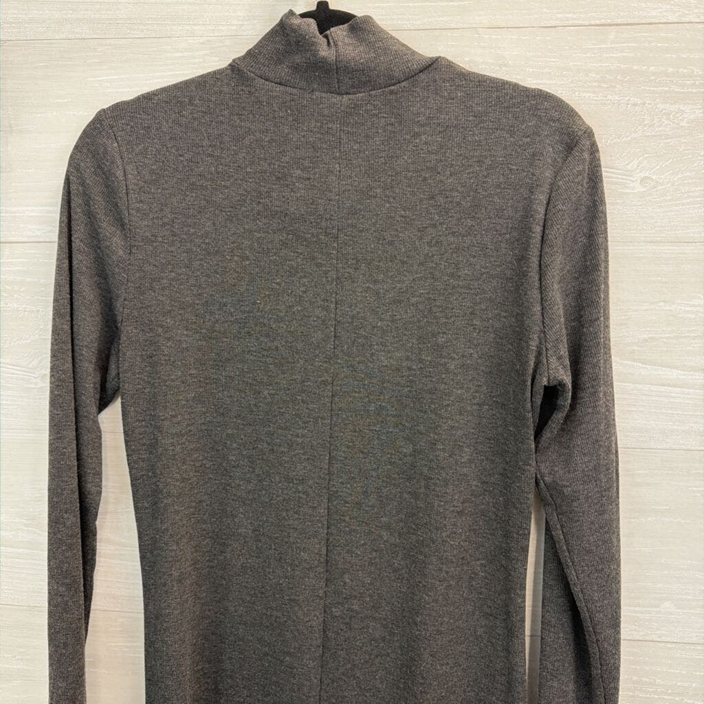 Bordeaux Grey Ribbed Cut Out Long Sleeve Mock Neck Dress Medium