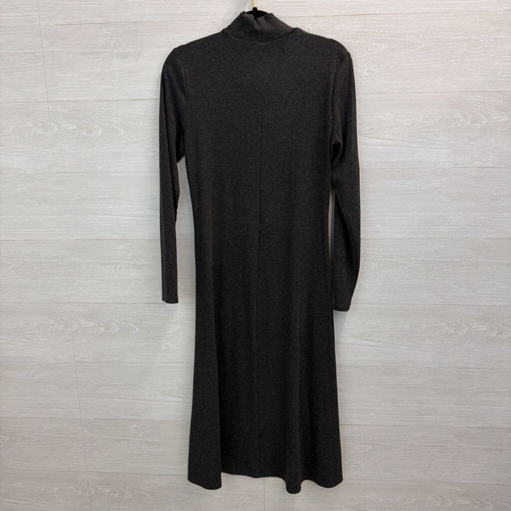 Bordeaux Grey Ribbed Cut Out Long Sleeve Mock Neck Dress Medium