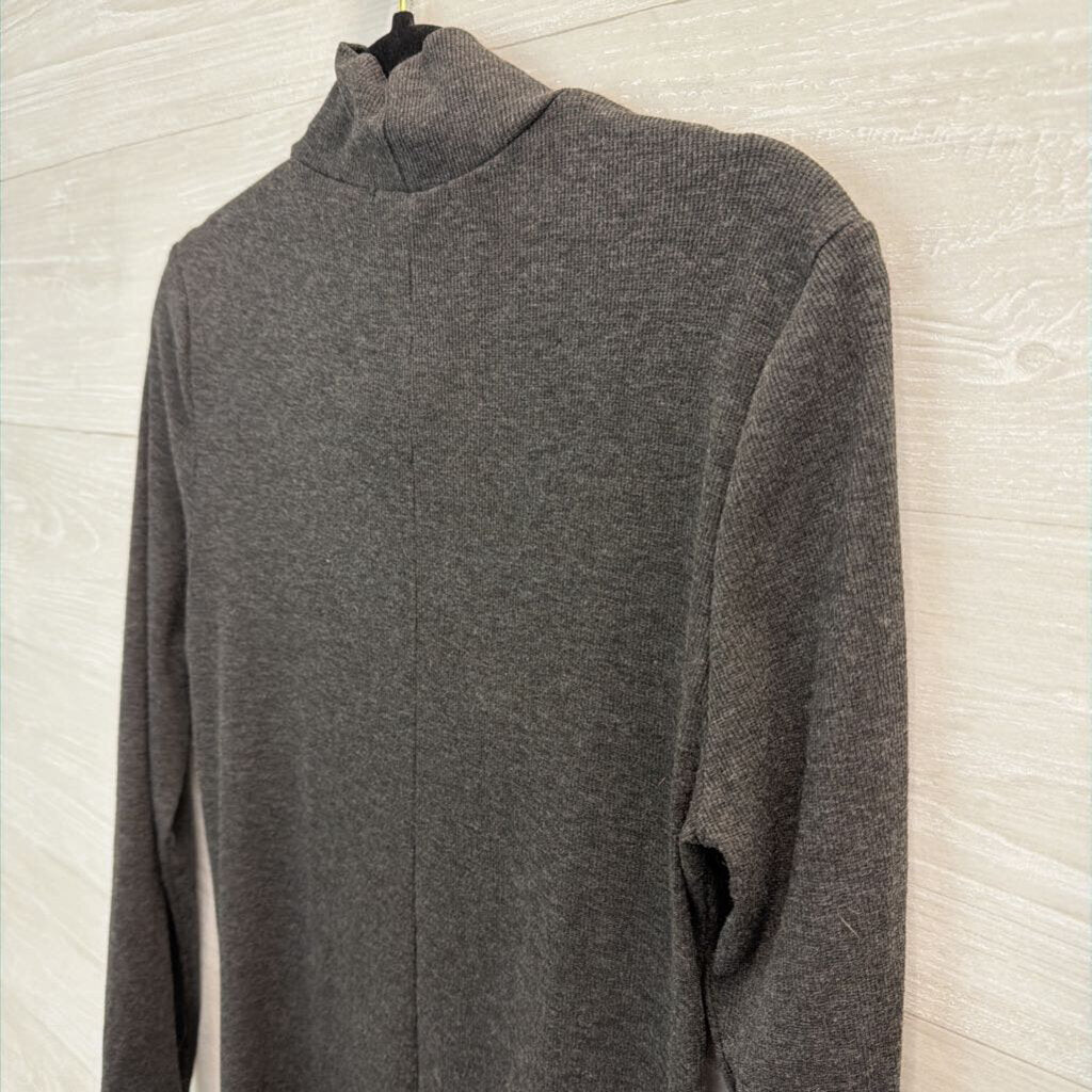 Bordeaux Grey Ribbed Cut Out Long Sleeve Mock Neck Dress Medium