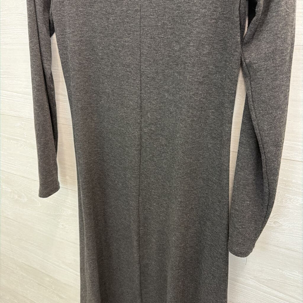 Bordeaux Grey Ribbed Cut Out Long Sleeve Mock Neck Dress Medium