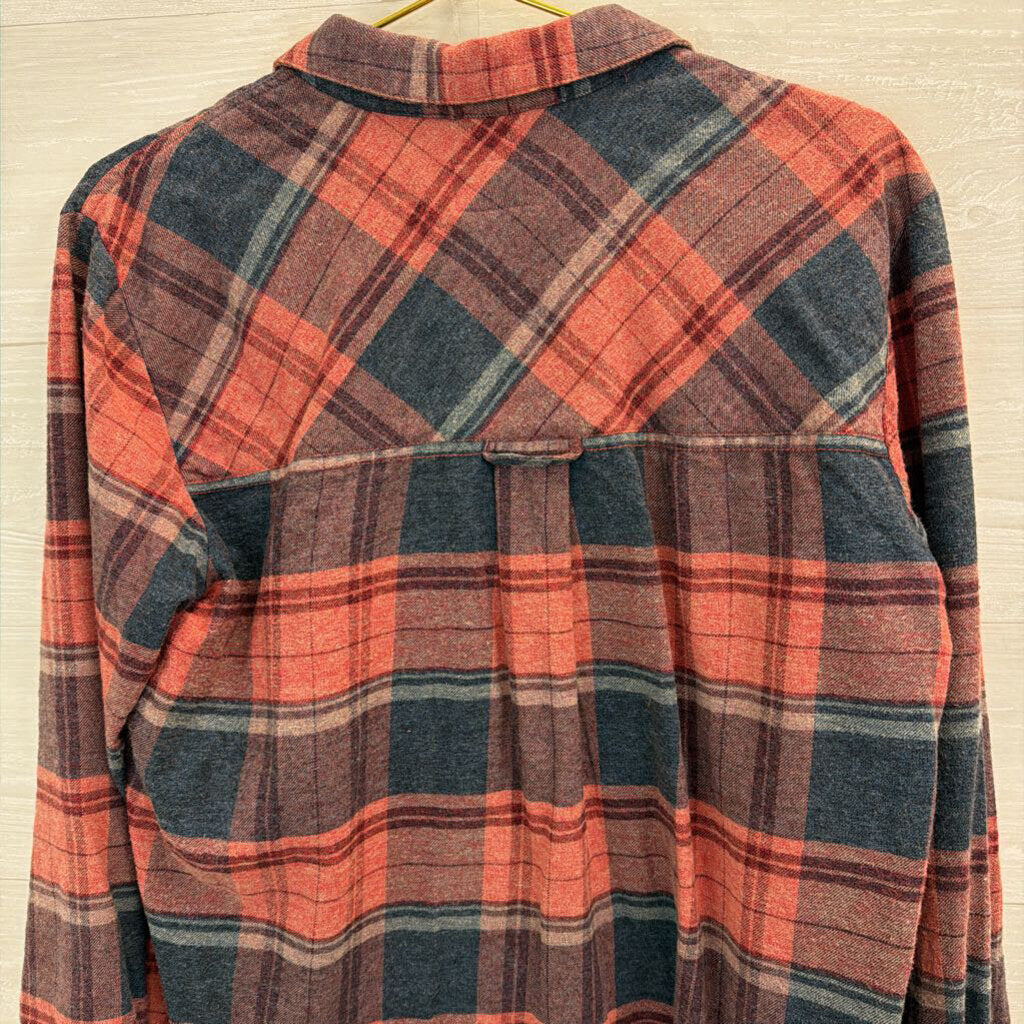 Pilcro Red/ Multi Plaid Ruffle Detail Long Sleeve Button Down Top Medium