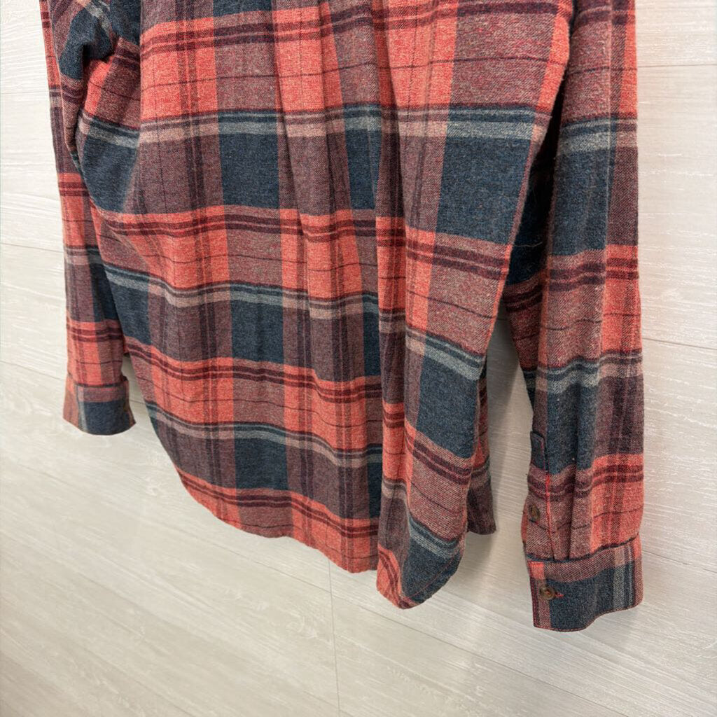 Pilcro Red/ Multi Plaid Ruffle Detail Long Sleeve Button Down Top Medium