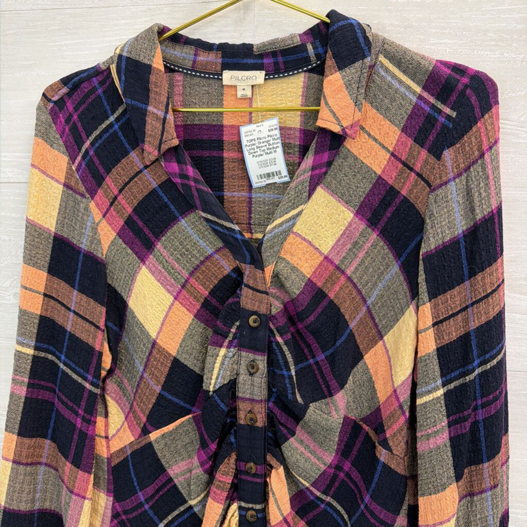 Pilcro Purple/ Orange/ Multi Long Sleeve Button Down Top Medium