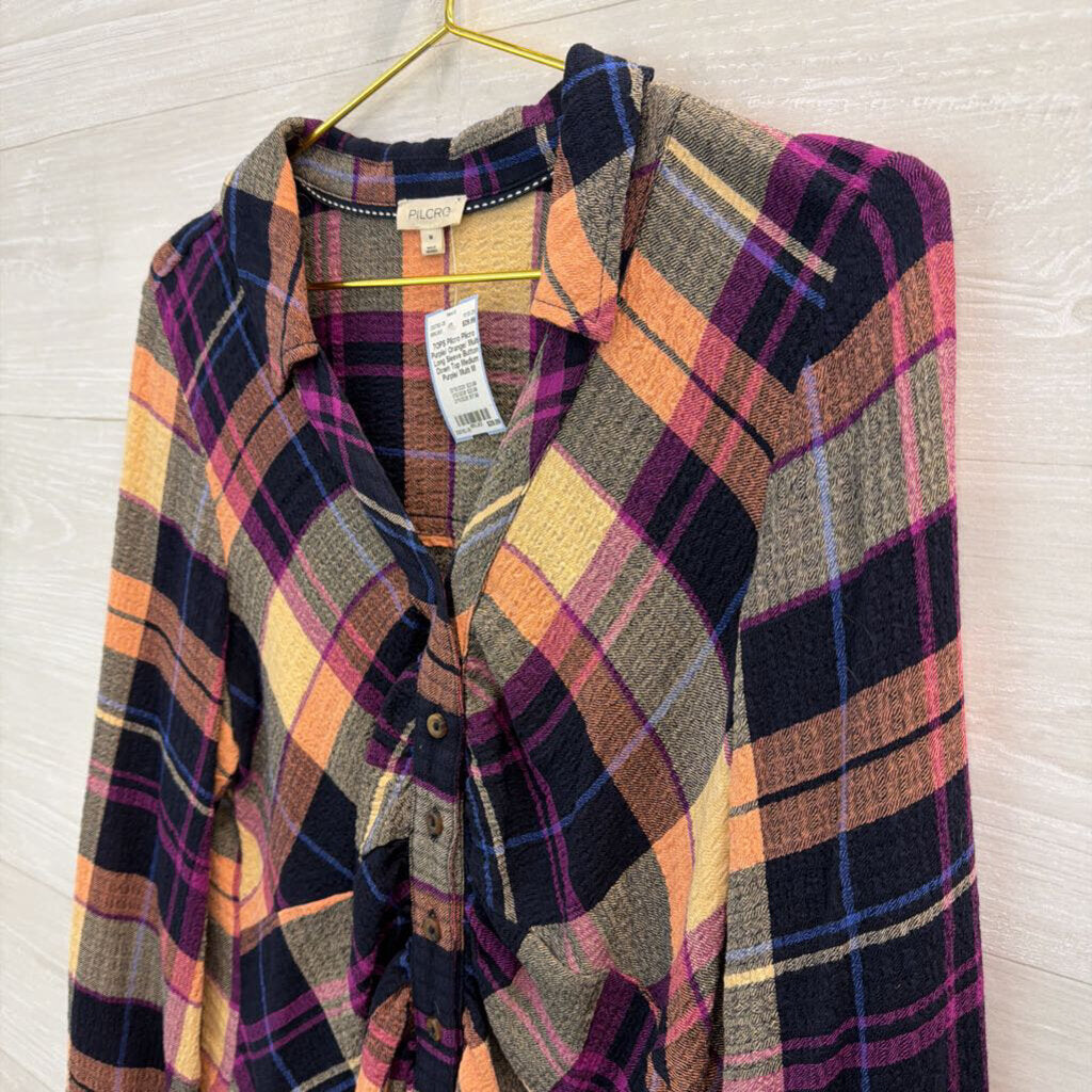 Pilcro Purple/ Orange/ Multi Long Sleeve Button Down Top Medium
