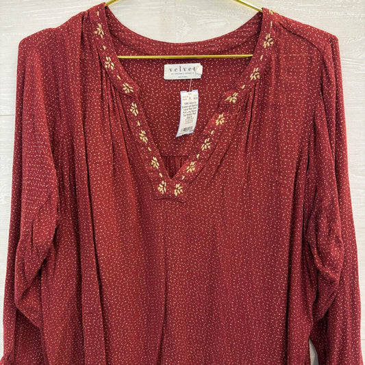 Velvet Red/ Gold Print Long Sleeve Top Medium