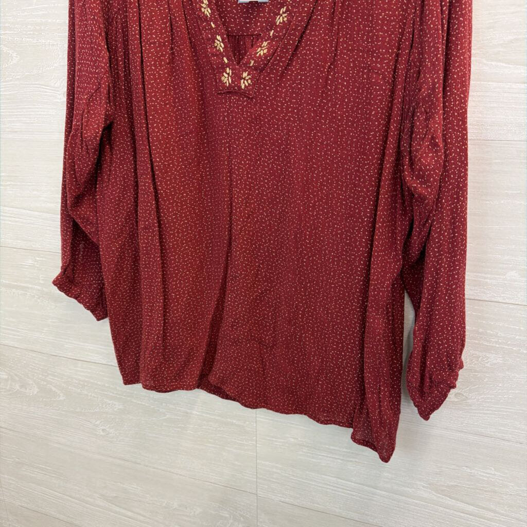 Velvet Red/ Gold Print Long Sleeve Top Medium