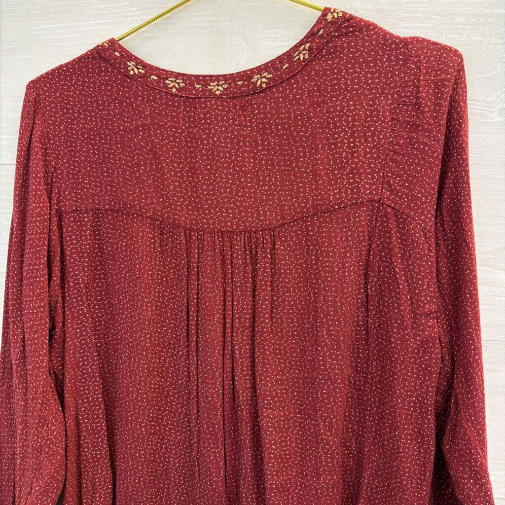 Velvet Red/ Gold Print Long Sleeve Top Medium