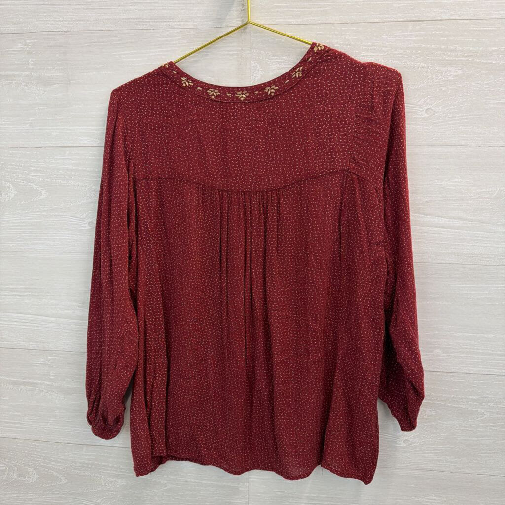 Velvet Red/ Gold Print Long Sleeve Top Medium
