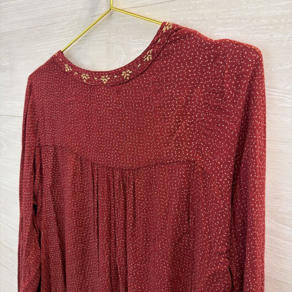 Velvet Red/ Gold Print Long Sleeve Top Medium