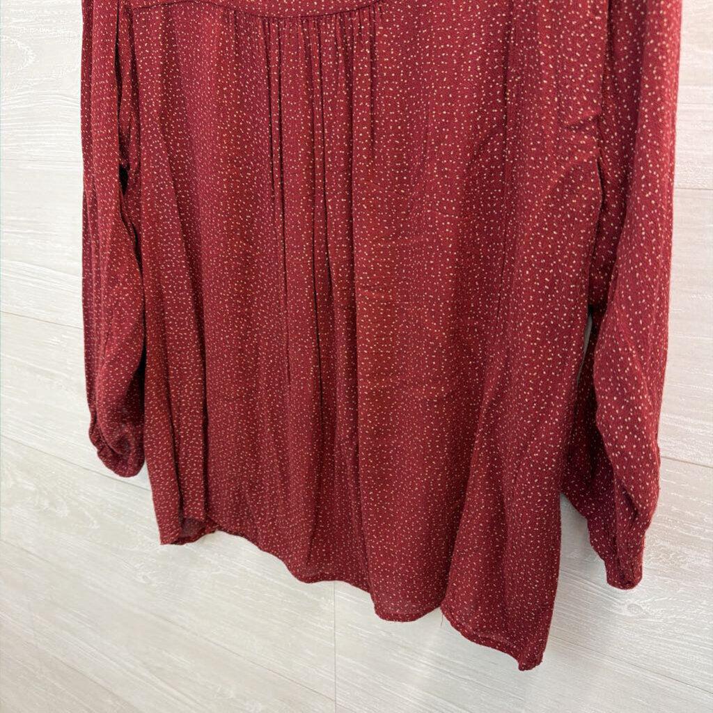 Velvet Red/ Gold Print Long Sleeve Top Medium
