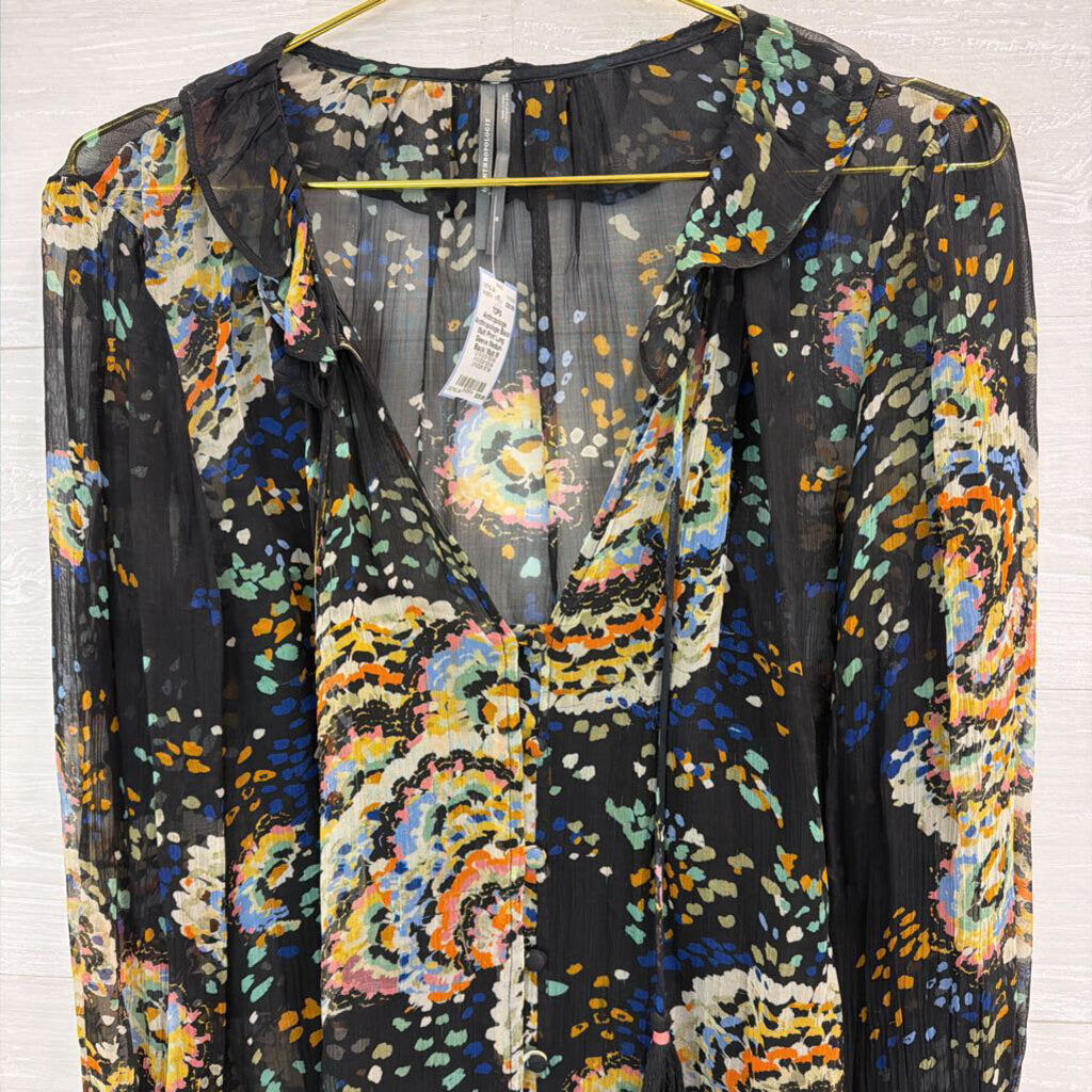 Anthropologie Black/ Multi Print Long Sleeve Medium