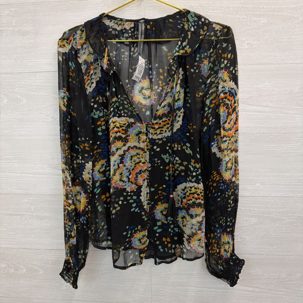 Anthropologie Black/ Multi Print Long Sleeve Medium