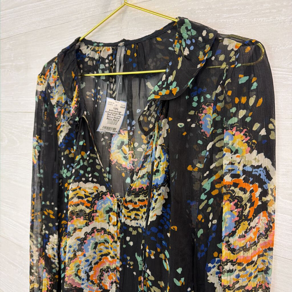 Anthropologie Black/ Multi Print Long Sleeve Medium