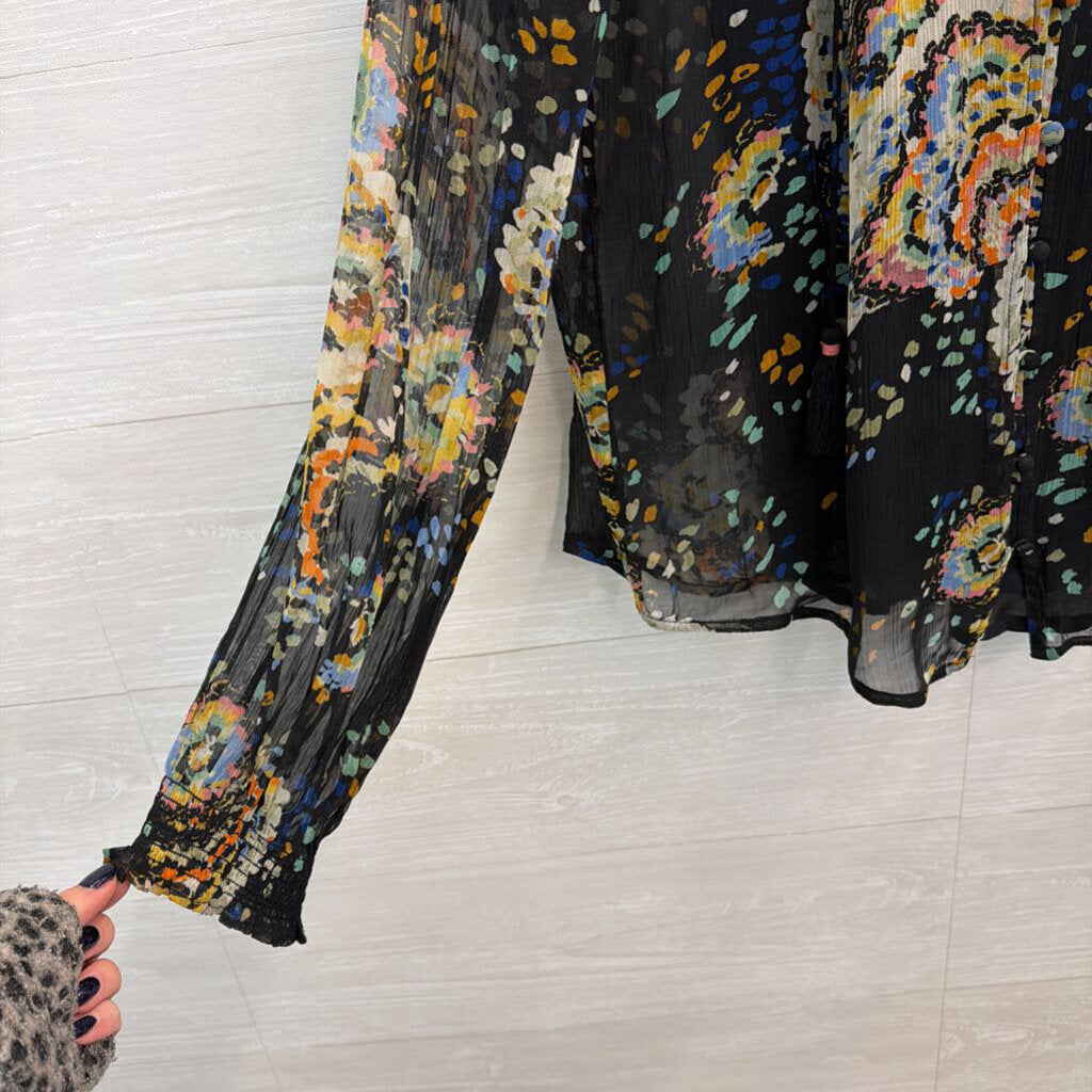 Anthropologie Black/ Multi Print Long Sleeve Medium