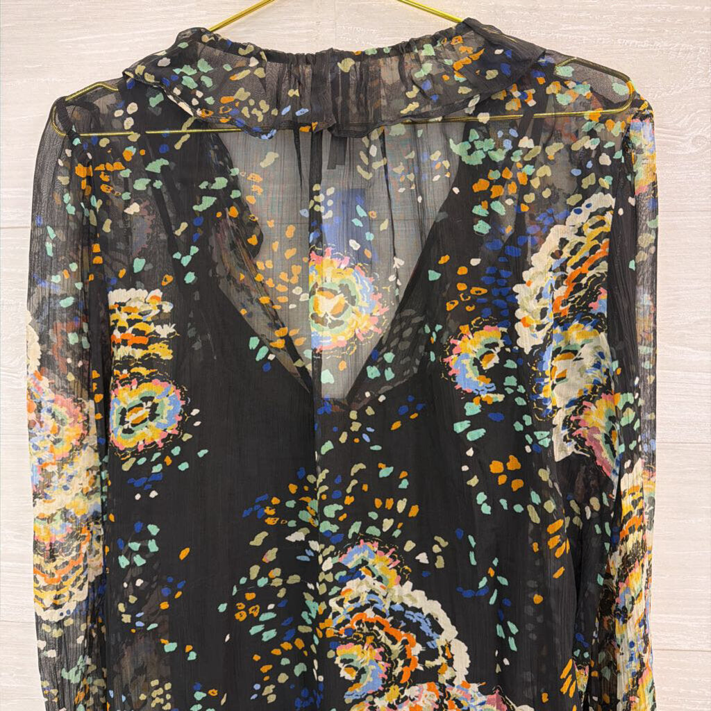 Anthropologie Black/ Multi Print Long Sleeve Medium