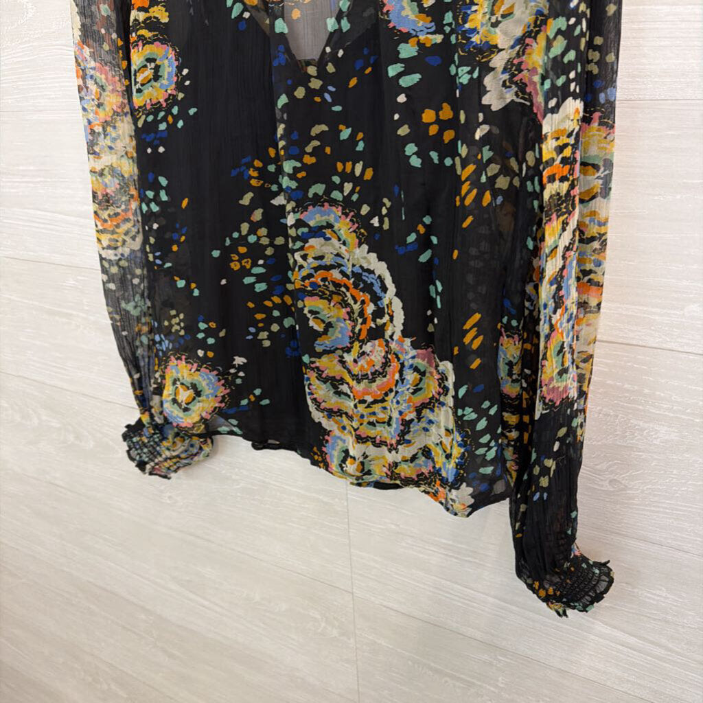 Anthropologie Black/ Multi Print Long Sleeve Medium