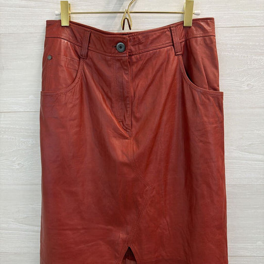 Brunello Cucinelli Brick 100% Leather Midi Skirt 6