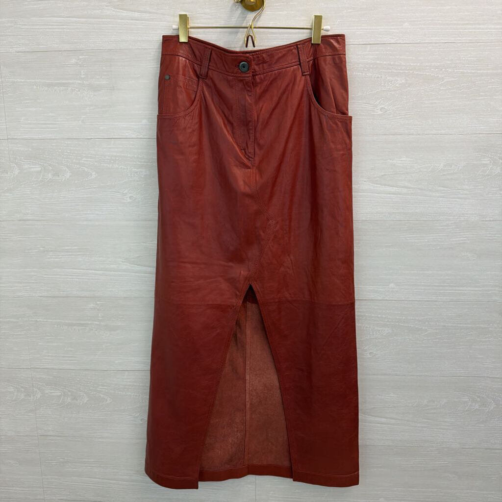 Brunello Cucinelli Brick 100% Leather Midi Skirt 6