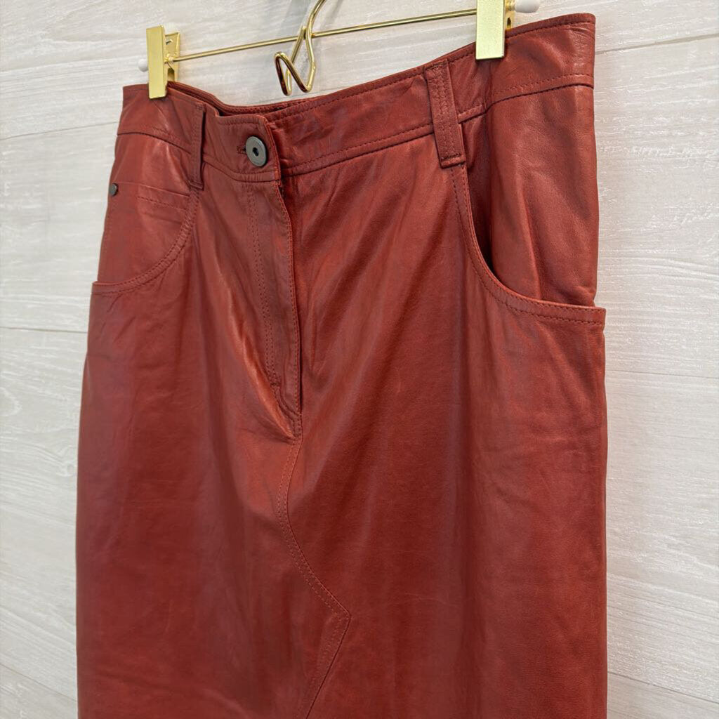 Brunello Cucinelli Brick 100% Leather Midi Skirt 6