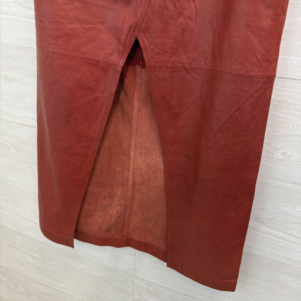 Brunello Cucinelli Brick 100% Leather Midi Skirt 6