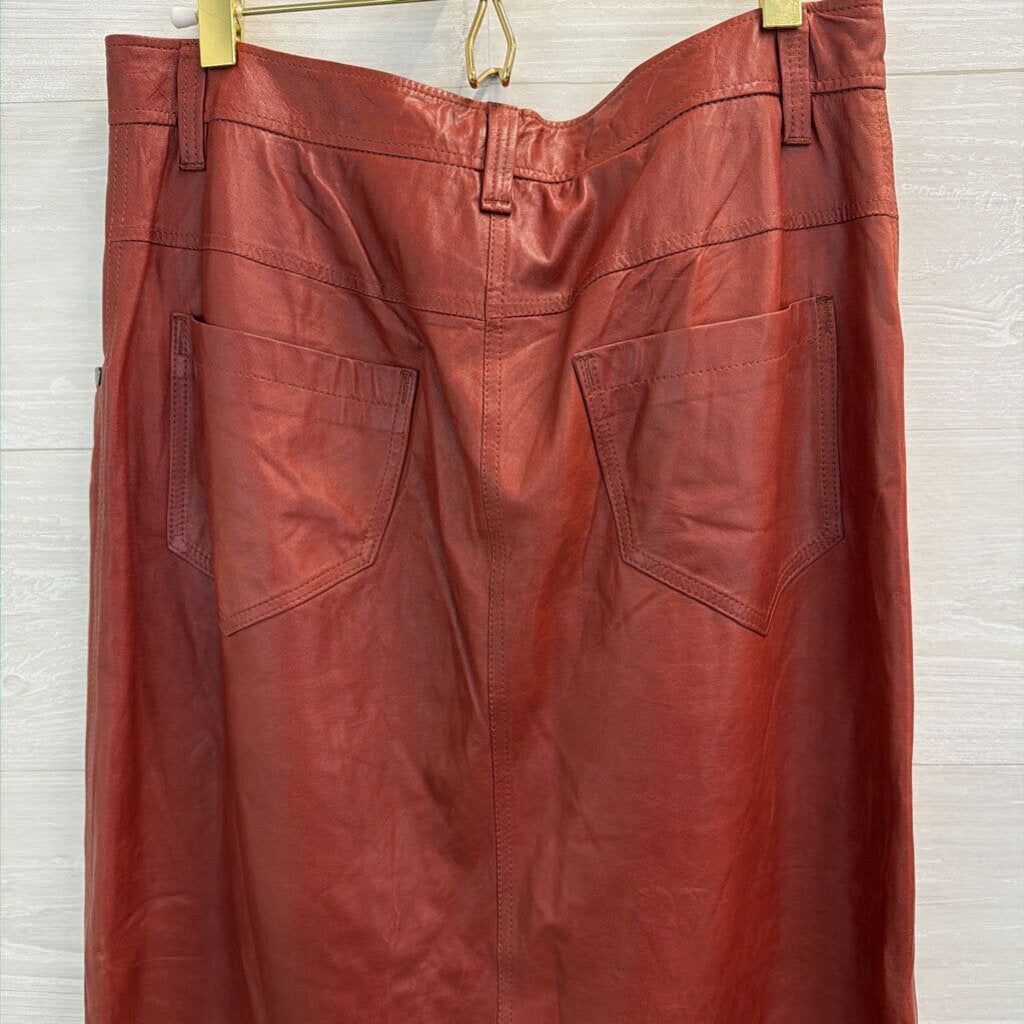 Brunello Cucinelli Brick 100% Leather Midi Skirt 6