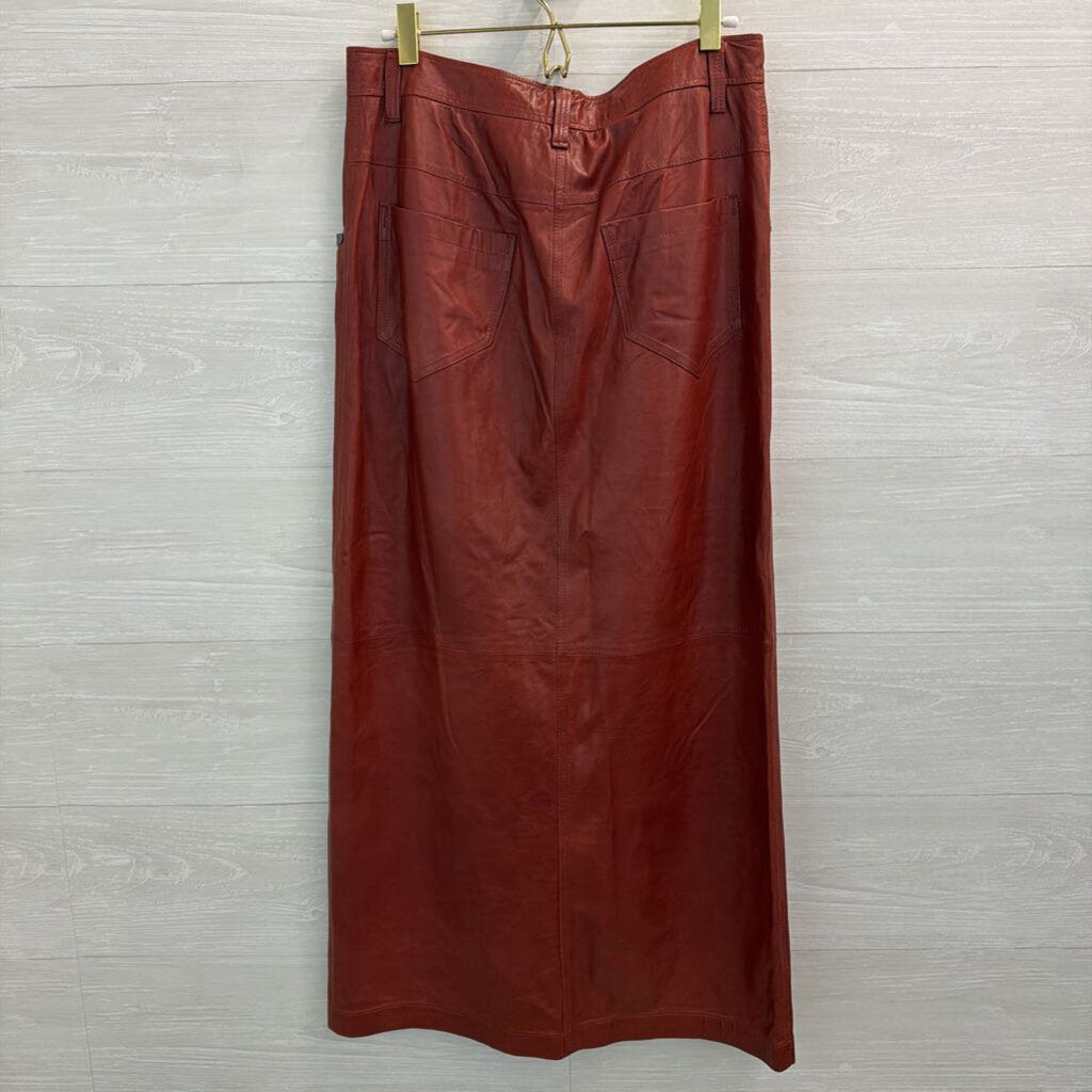 Brunello Cucinelli Brick 100% Leather Midi Skirt 6