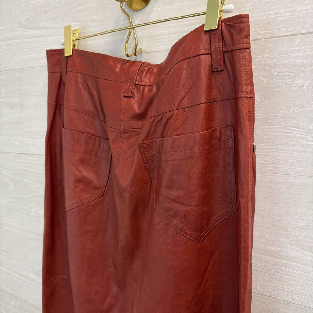 Brunello Cucinelli Brick 100% Leather Midi Skirt 6