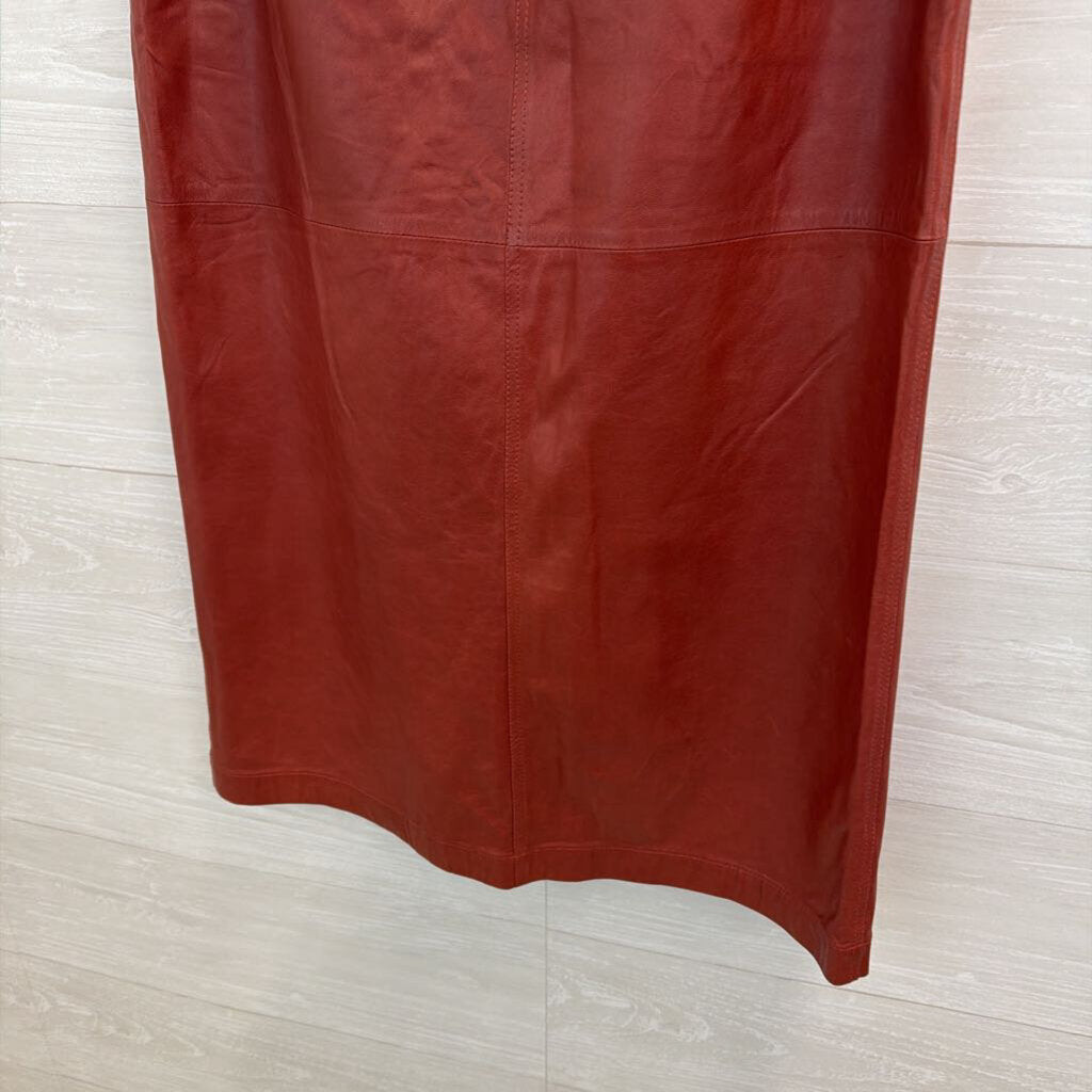 Brunello Cucinelli Brick 100% Leather Midi Skirt 6