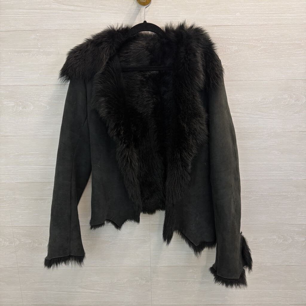 Harrods Black Sheepskin Fur Lined Jacket 10