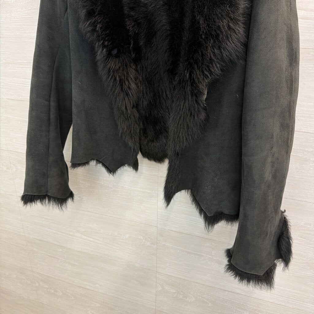 Harrods Black Sheepskin Fur Lined Jacket 10