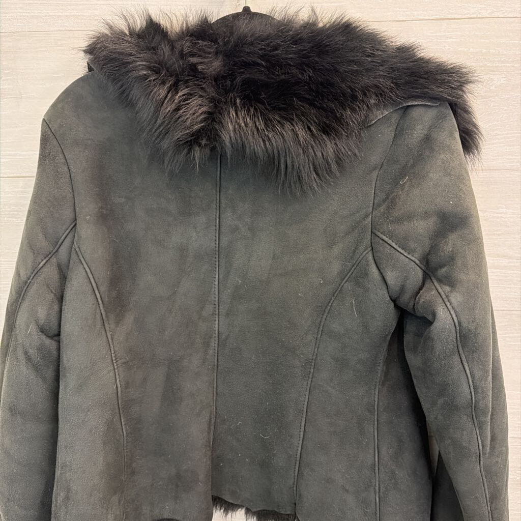 Harrods Black Sheepskin Fur Lined Jacket 10