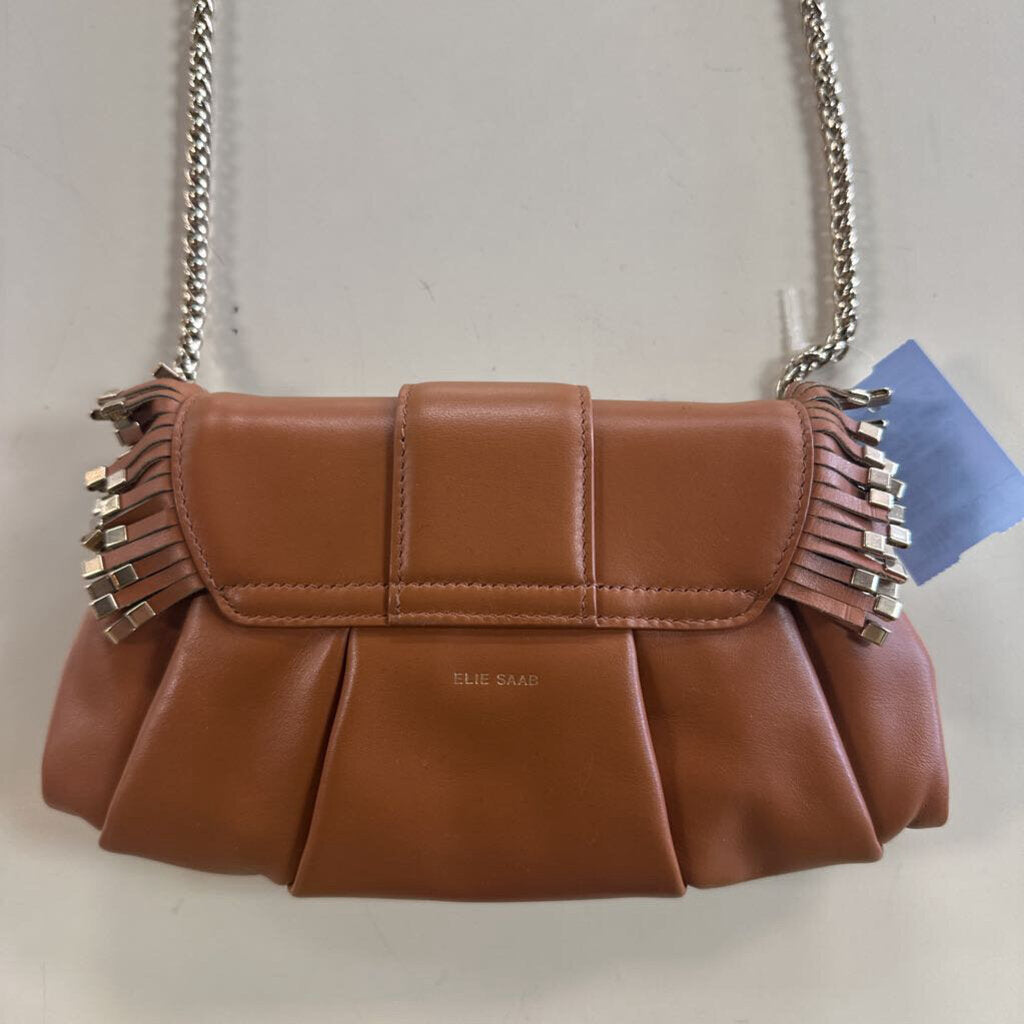 Elie Saab Brown Leather Gold Detail Crossbody Purse