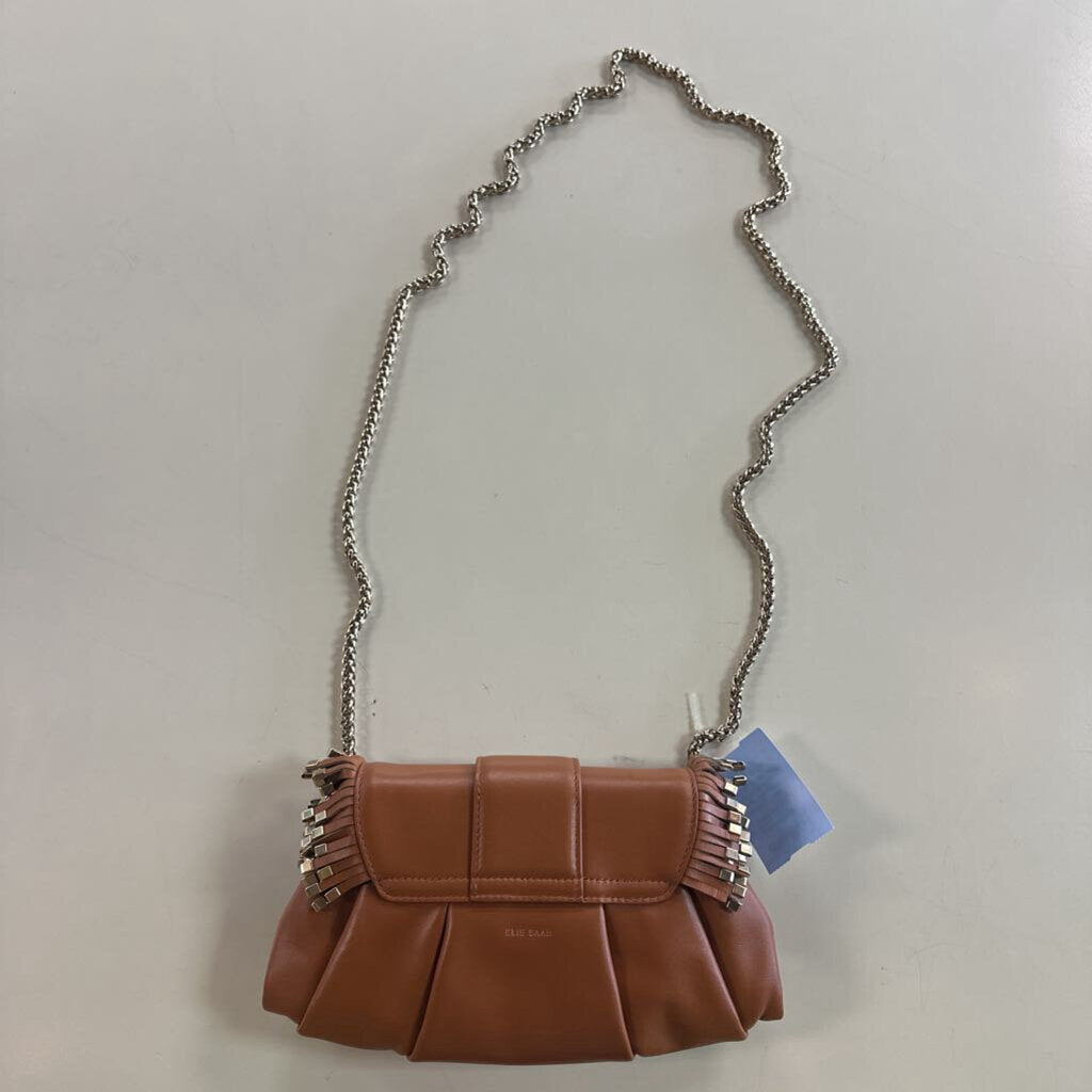 Elie Saab Brown Leather Gold Detail Crossbody Purse