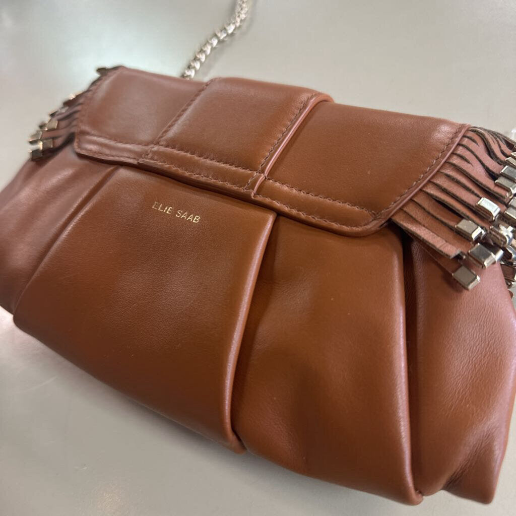 Elie Saab Brown Leather Gold Detail Crossbody Purse