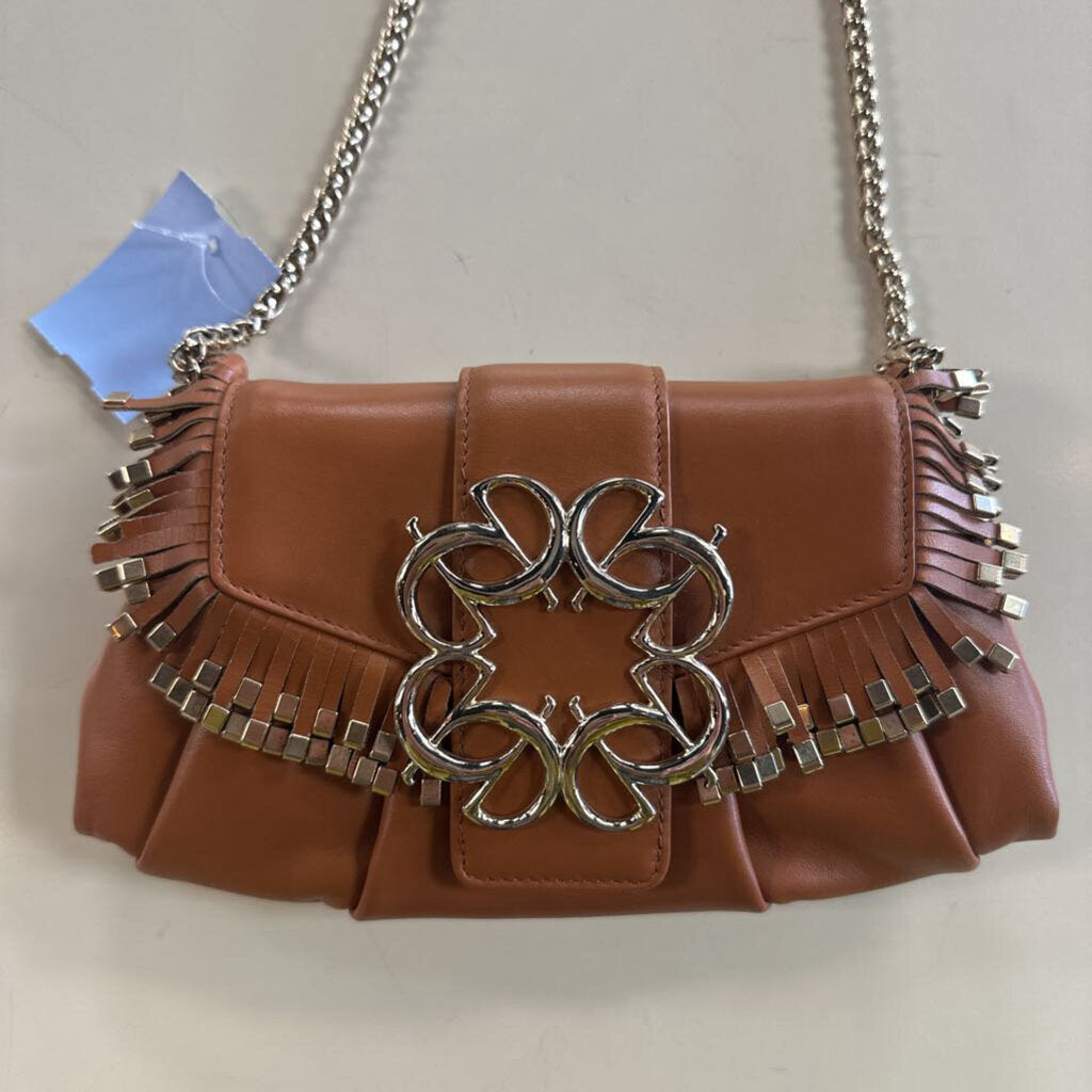 Elie Saab Brown Leather Gold Detail Crossbody Purse