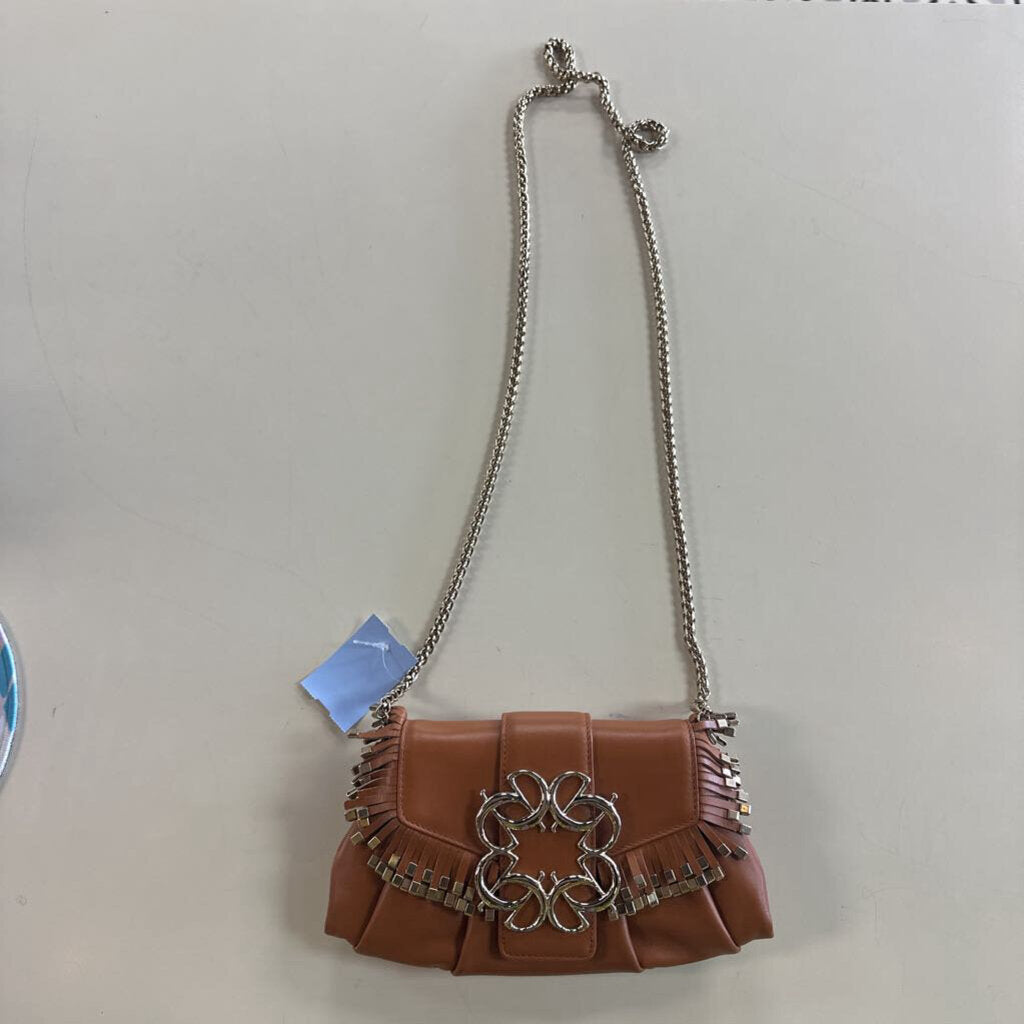 Elie Saab Brown Leather Gold Detail Crossbody Purse