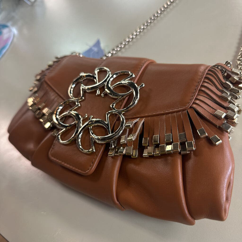 Elie Saab Brown Leather Gold Detail Crossbody Purse