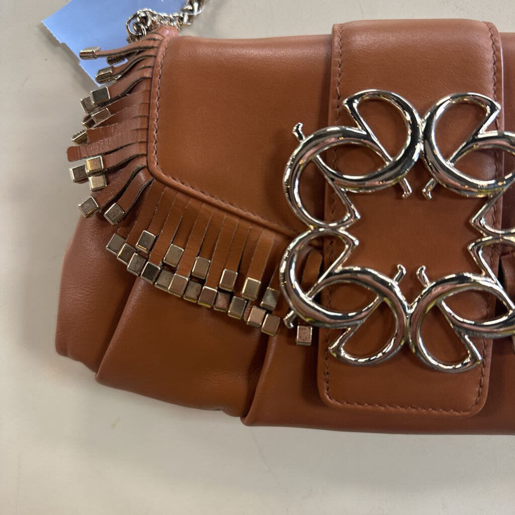 Elie Saab Brown Leather Gold Detail Crossbody Purse