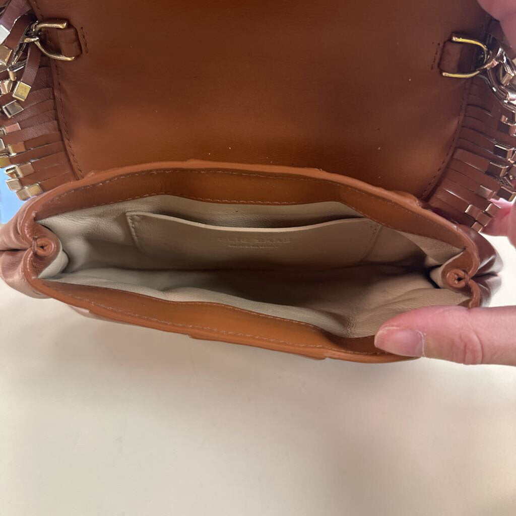 Elie Saab Brown Leather Gold Detail Crossbody Purse