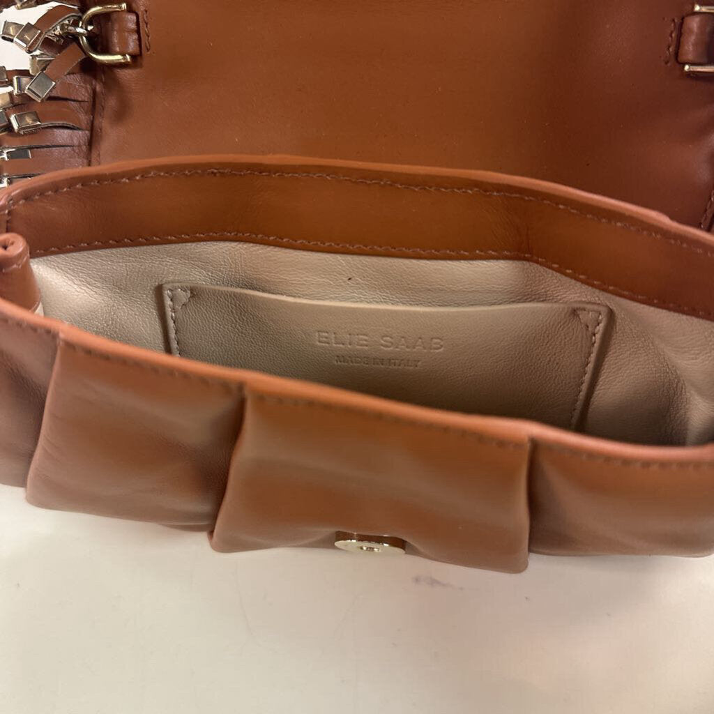 Elie Saab Brown Leather Gold Detail Crossbody Purse