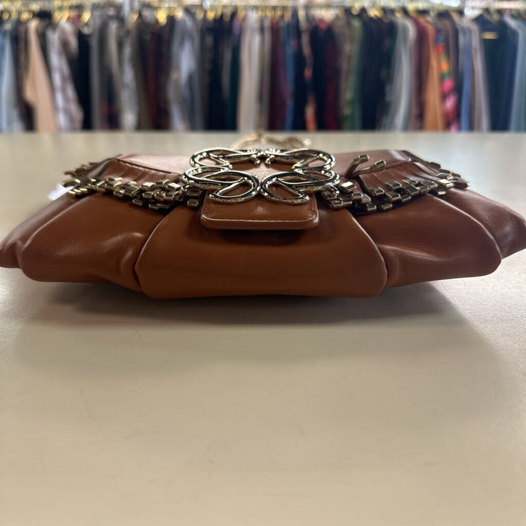 Elie Saab Brown Leather Gold Detail Crossbody Purse