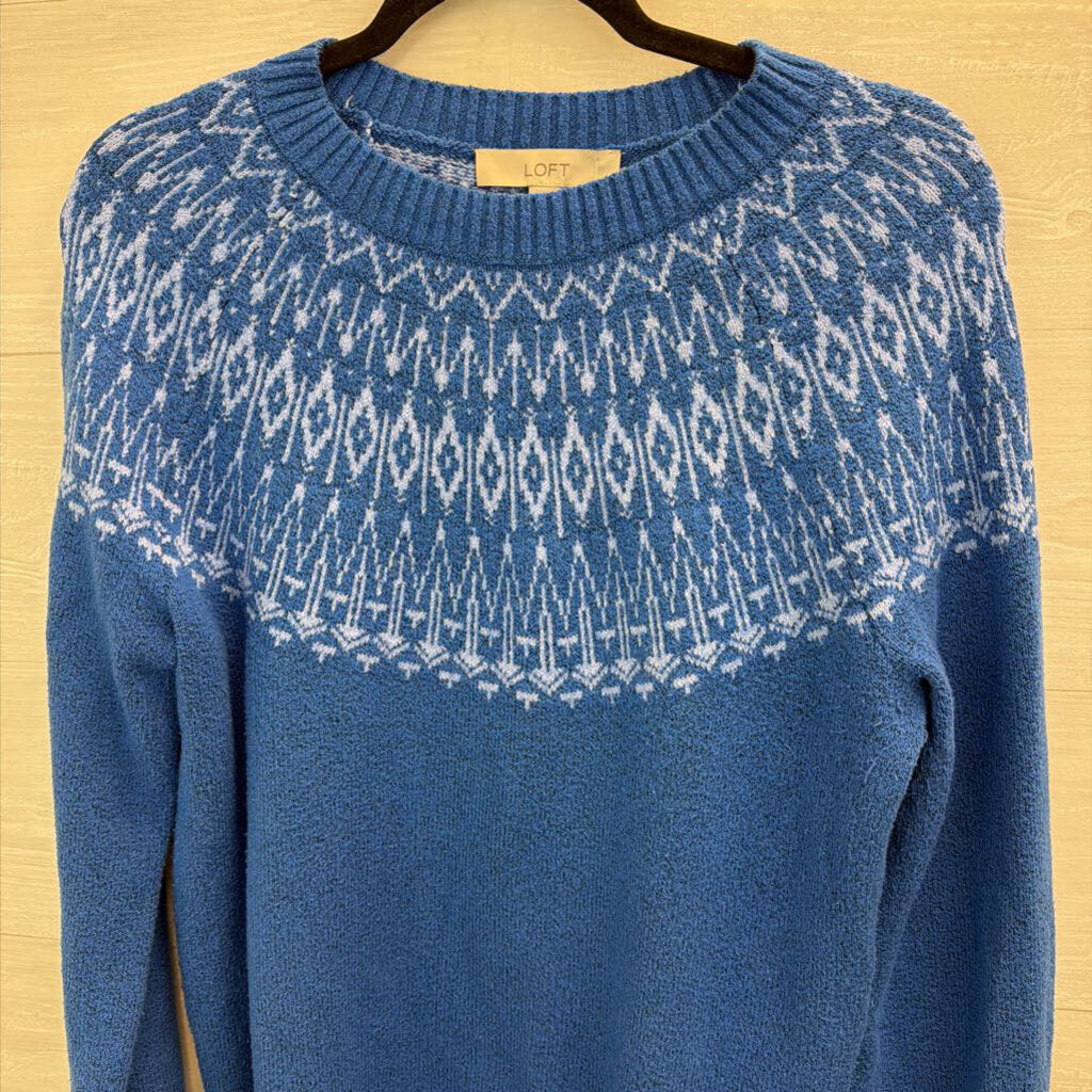 Loft Blue Print Knit Long Sleeve Sweater Small